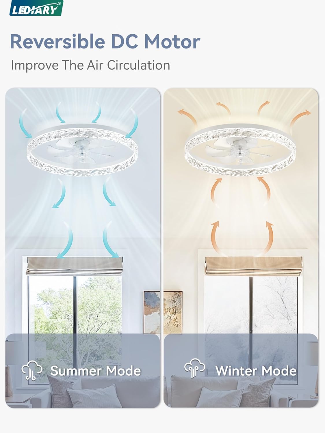 Detalle 2 de LEDIARY 20" Modern Ceiling Fan with Lights and Remote