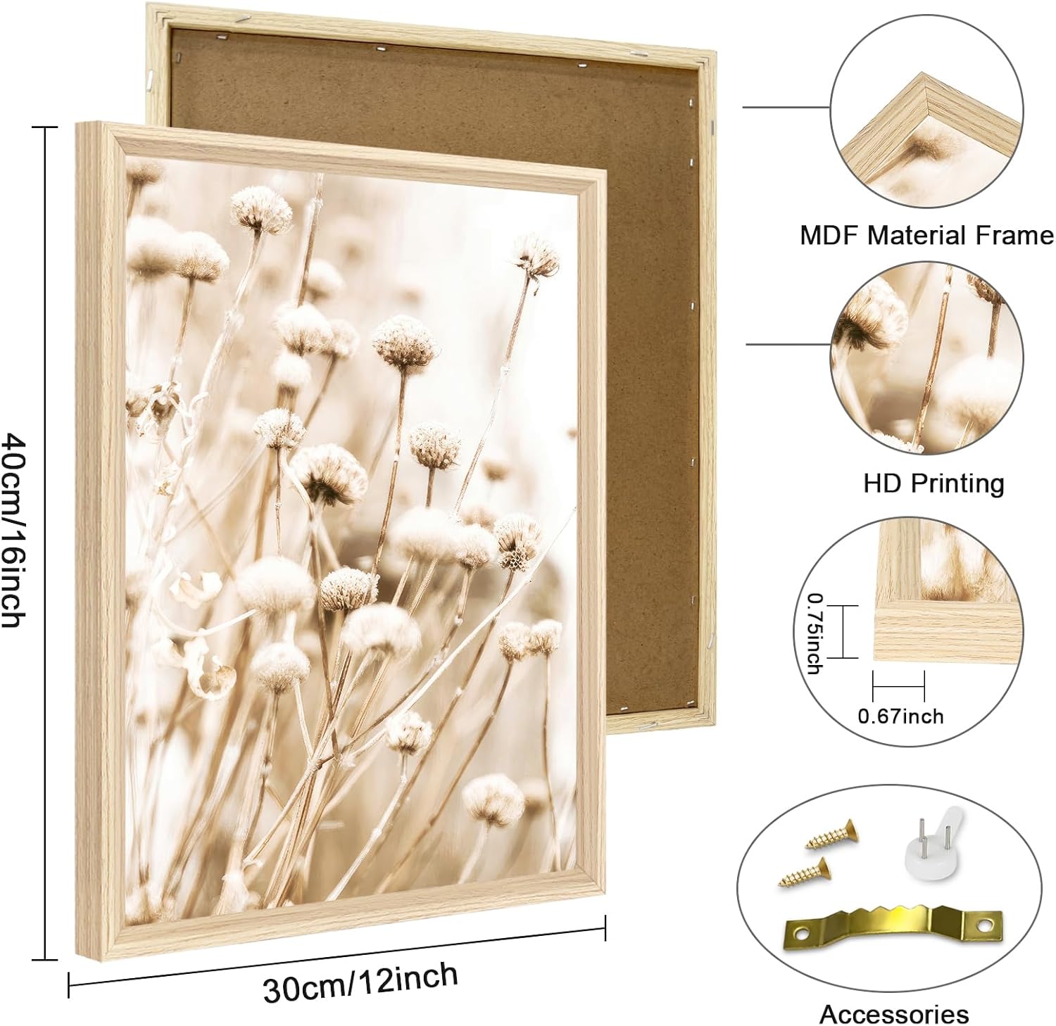 Thumbnail 5 de 3er-Set Leinwandbild Beige Löwenzahn & Pampasgras – Mit Rahmen, 90x40 cm je Panel