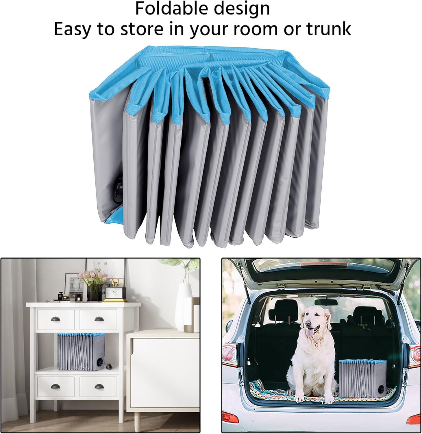 Detalle de Yaheetech Hundepool faltbar 120 x 30 cm – Anti-Rutsch-Pool für Hunde mit Ablassventil, Badebürste und Reparaturflicken