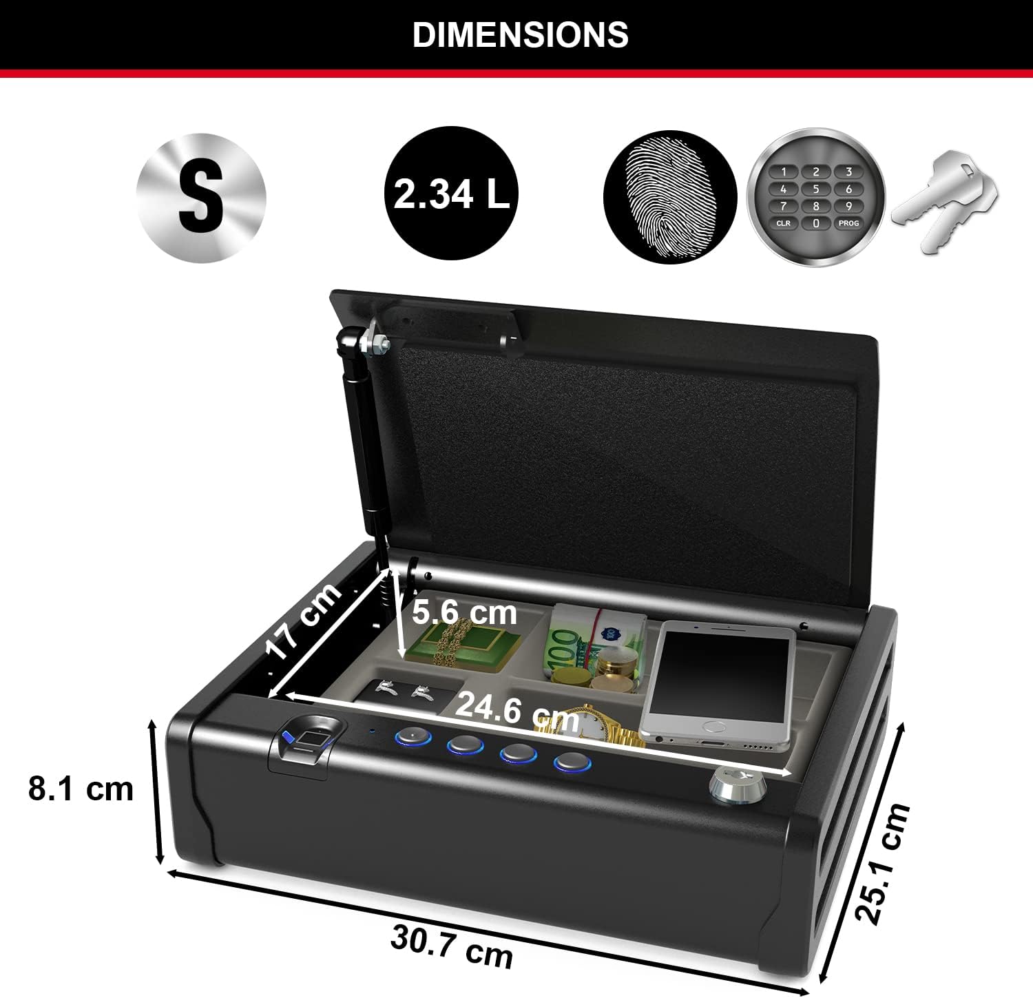 Detalle 2 de MASTER LOCK Cassaforte biometrica MLD08EB Small: sicurezza discreta per gioielli e oggetti preziosi
