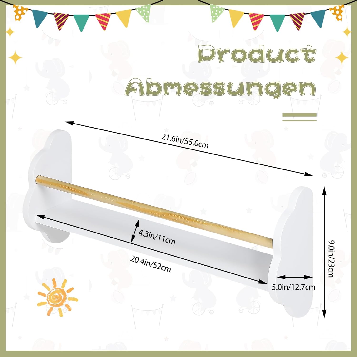 Thumbnail 2 de WOLTU Set 3 librerie da parete per bambini con 3 mensole sospese a forma di nuvola (pino e MDF) – bianco