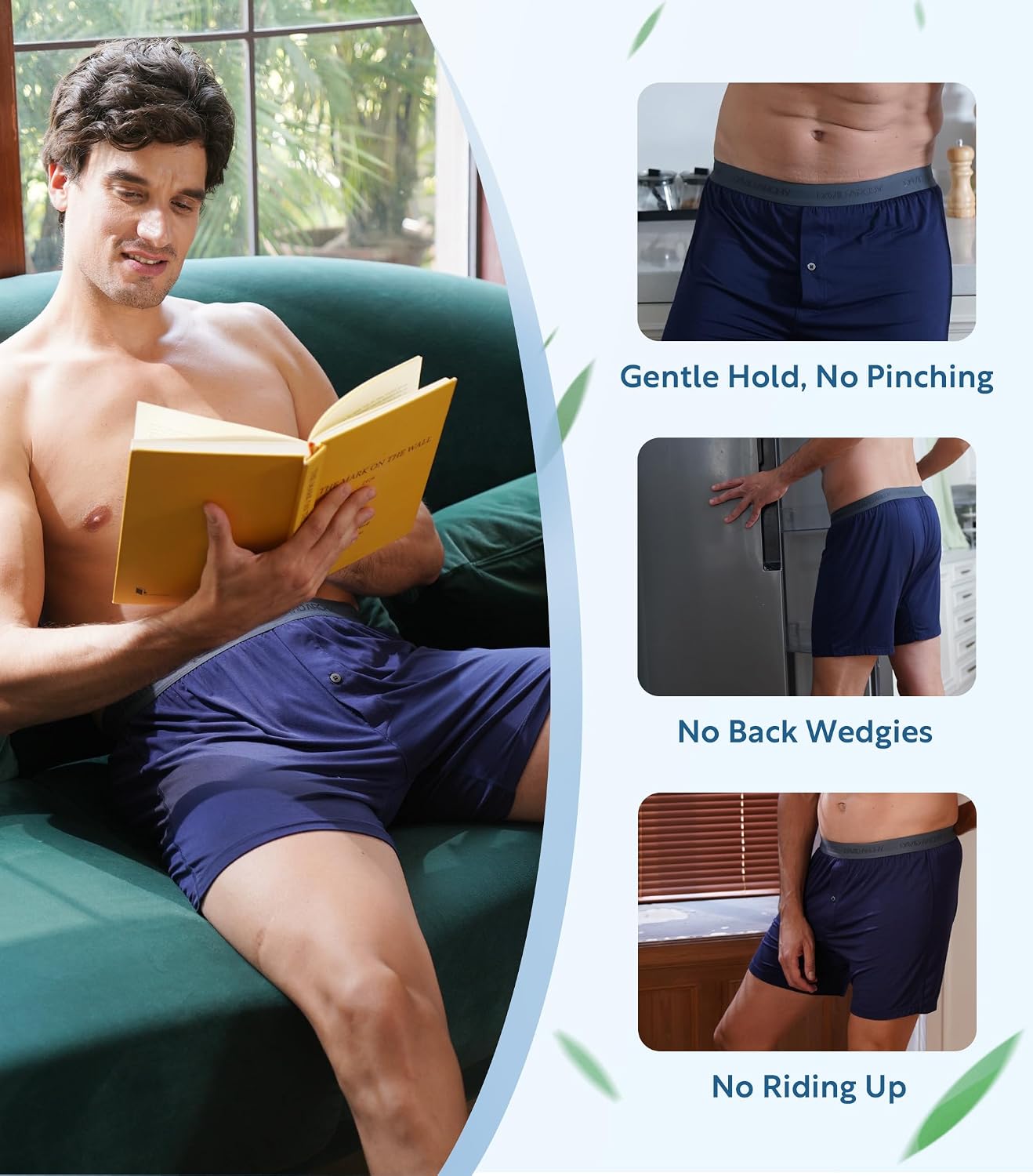 Detalle 2 de DAVID ARCHY Men's Bamboo Rayon Boxers, Relaxed Fit, Button Fly