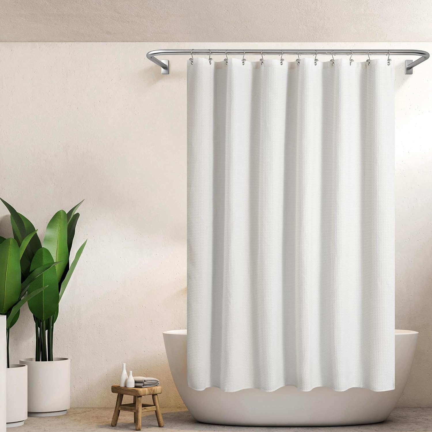 Detalle 2 de Barossa Design 1 Waffle-Weave Shower Curtain, White Polyester, 71 x 72 Inches