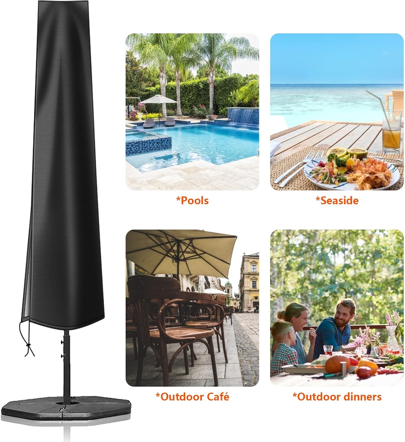 Detalle 2 de OKPOW Waterproof Parasol Cover (Heavy Duty 600D) for 2m–3m Outdoor Umbrellas