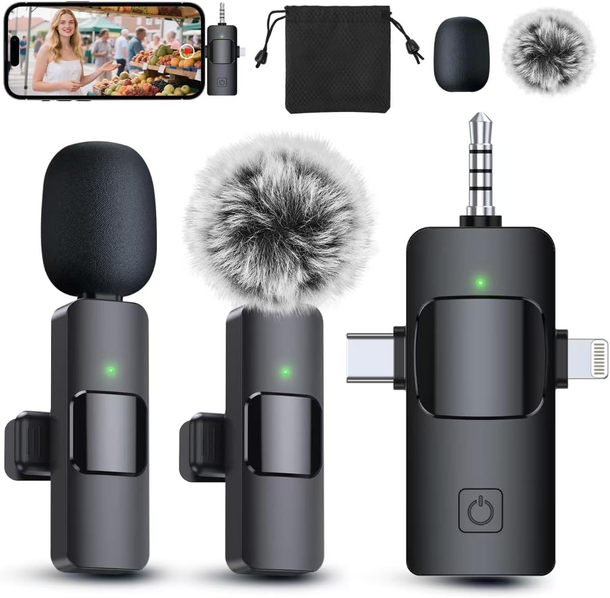 Detalle de PQRQP 3-in-1 Wireless Lavalier Microphone 🎤