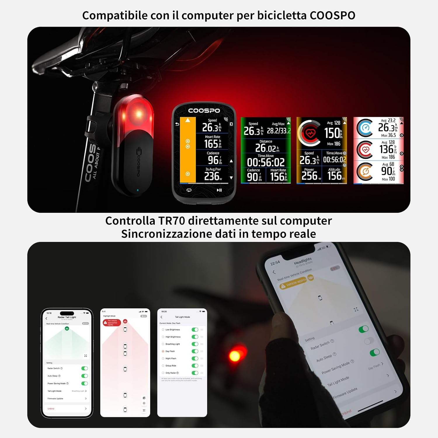 Thumbnail 2 de COOSPO TR70 Luce Posteriore Radar 140m