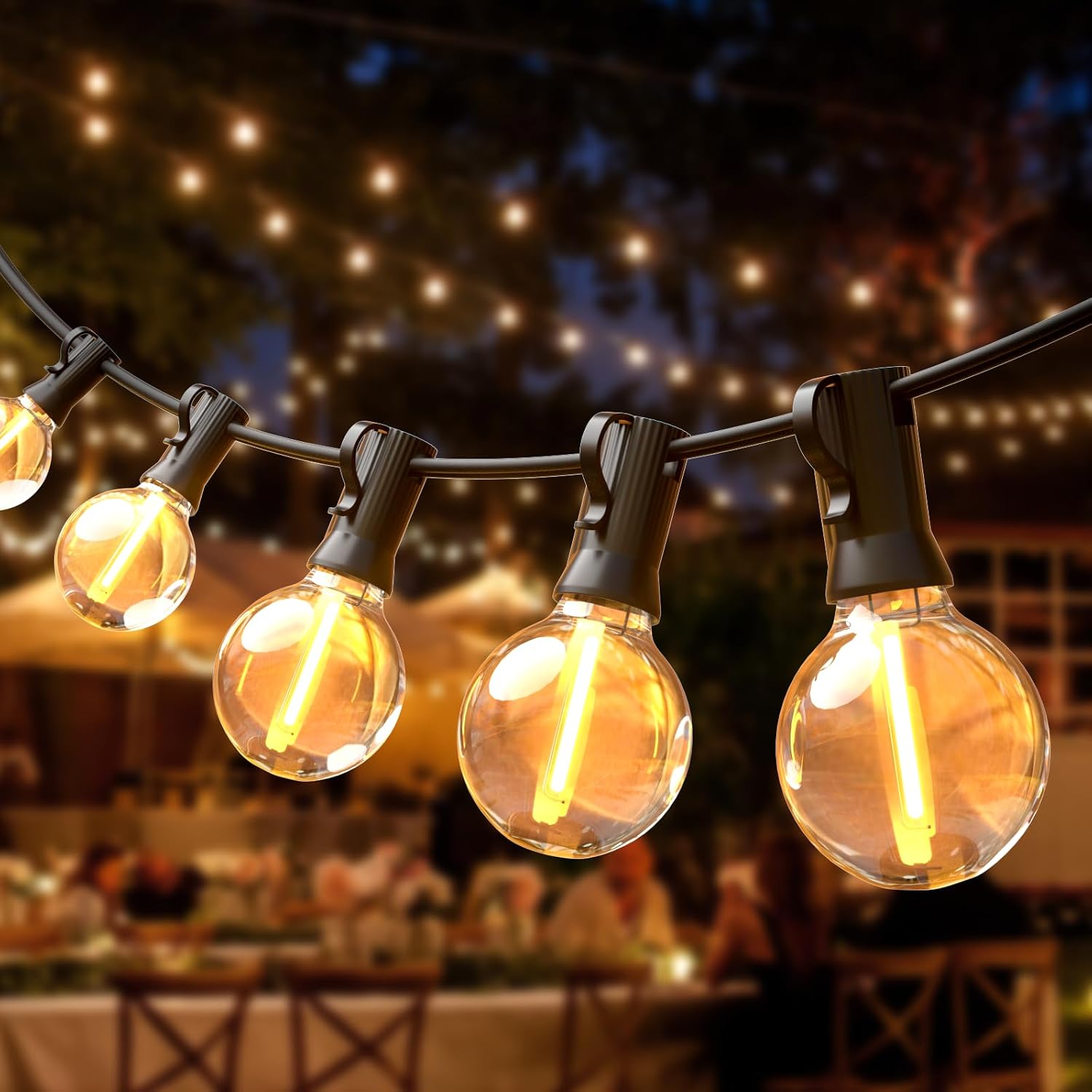 Detalle de SON4SUN Lichterkette für außen (10 m) mit 25+3 G40 LEDs, IP44, warmweiß – anschließbar