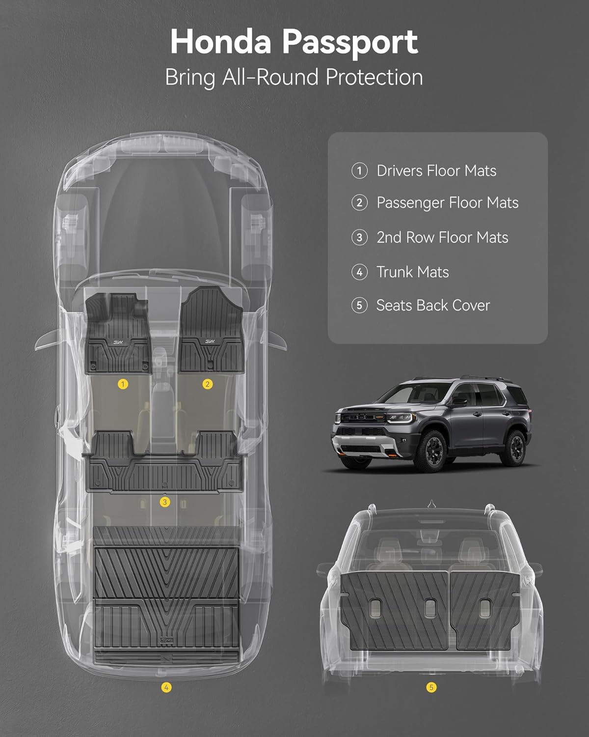 Thumbnail 1 de 3W All-Weather Floor Mats & Cargo Mat for 2026 Honda Passport — Custom Fit, Black