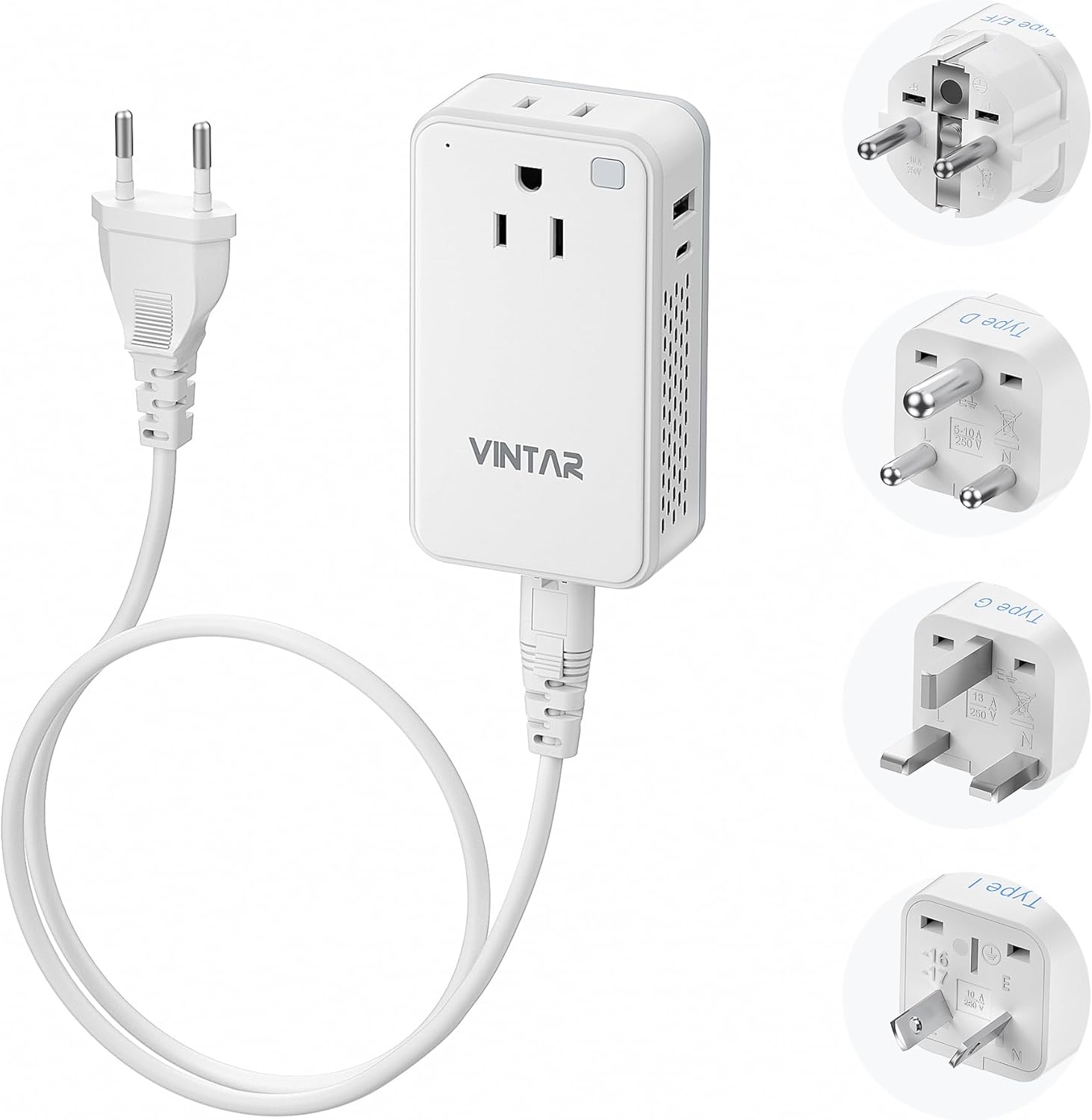 VINTAR Mini 220V to 110V Travel Converter (200W) – 4-in-1 Universal Adapter