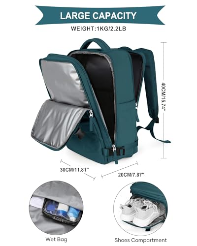 Detalle de SZLX mochila de viaje para mujer impermeable (42 x 32 x 20 cm, 1 kg) con compartimento para portátil y bolsa húmeda