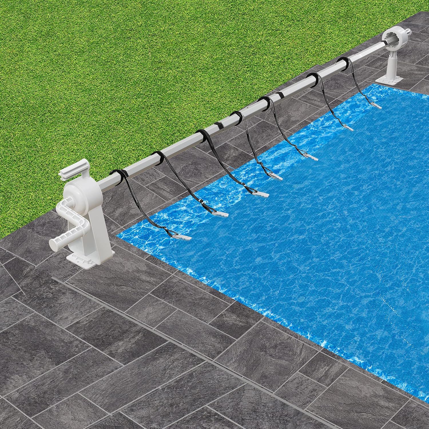 Detalle de Arebos Aufrollsystem für Solar- und Poolplanen – verstellbar (1,05–6,15 m) und witterungsbeständig