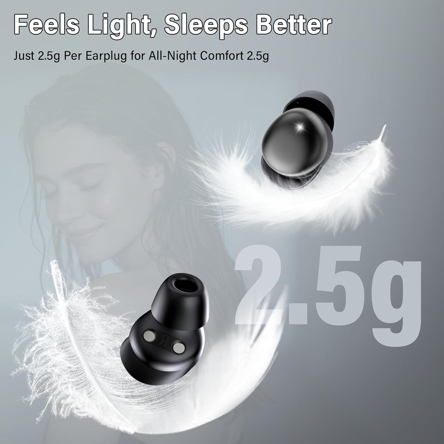Detalle de Cuffie Bluetooth per Dormire sul Fianco con Monitoraggio del Sonno – Mini Sleep Earbuds 5.4, 48 Ore, 6 EQ, Nere