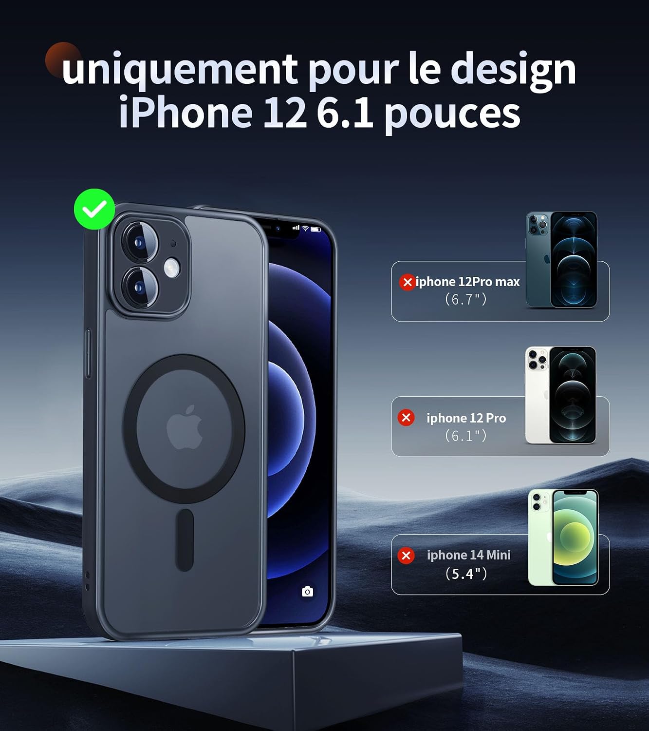 Detalle 2 de FLLAO Cover magnetica iPhone 12 traslucida opaca con 2 pellicole