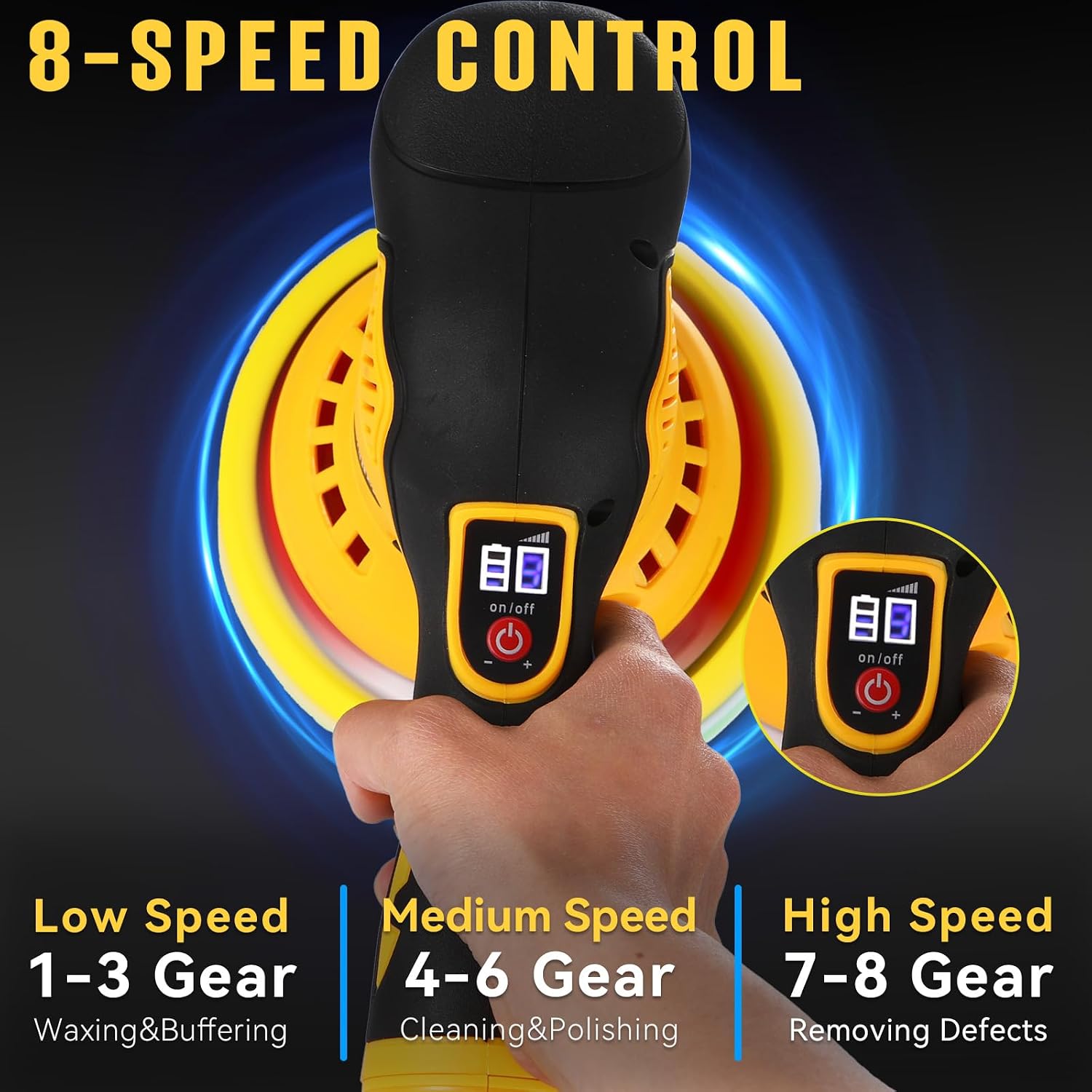 Detalle de Alrigon Cordless Car Polisher, 6-Inch, 9 mm Orbit, 8-Speed Control