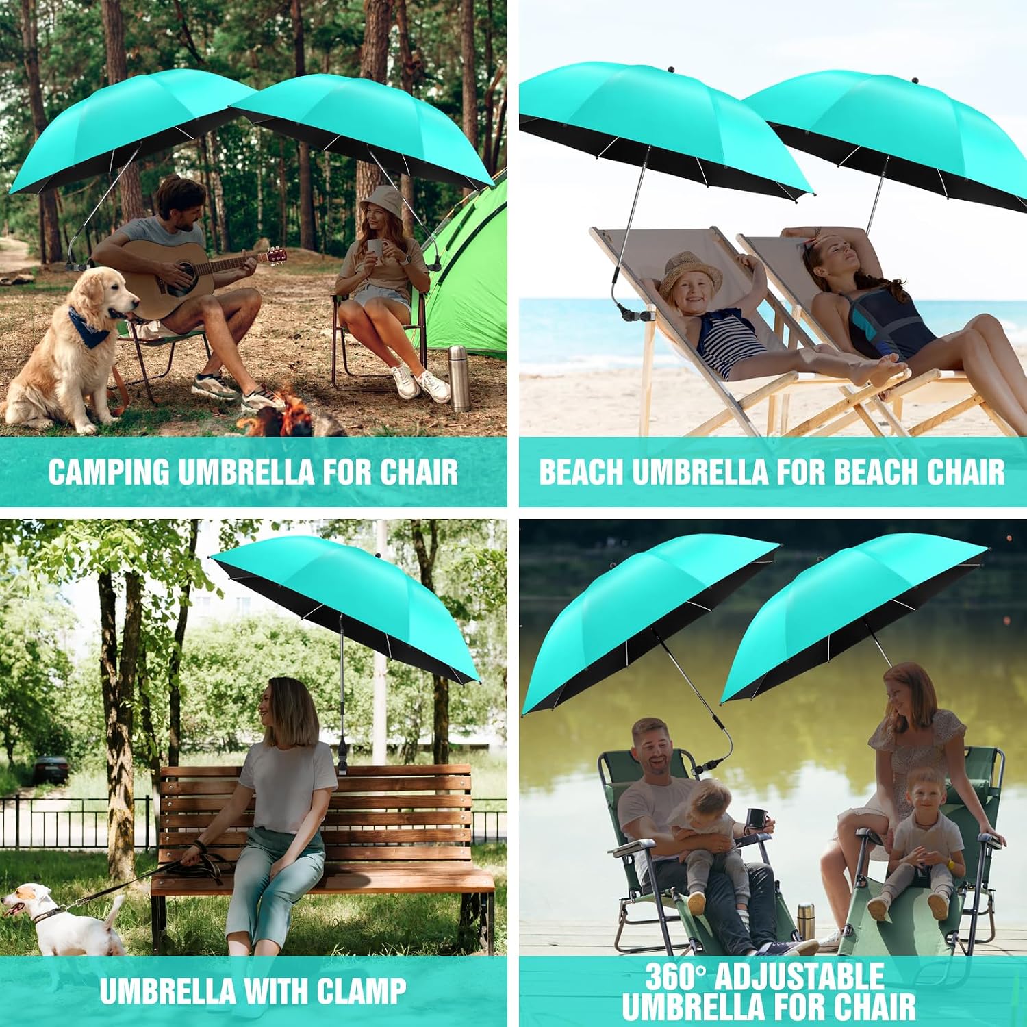 Detalle de NBtoUS 2-Pack Beach Umbrella with Clamp: 360° Adjustable UV Protection for Chairs