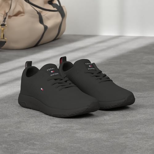 Detalle de Tommy Hilfiger Herren Runner Sneaker Corporate Knit Rib Runner – Schwarz, Gr. 46