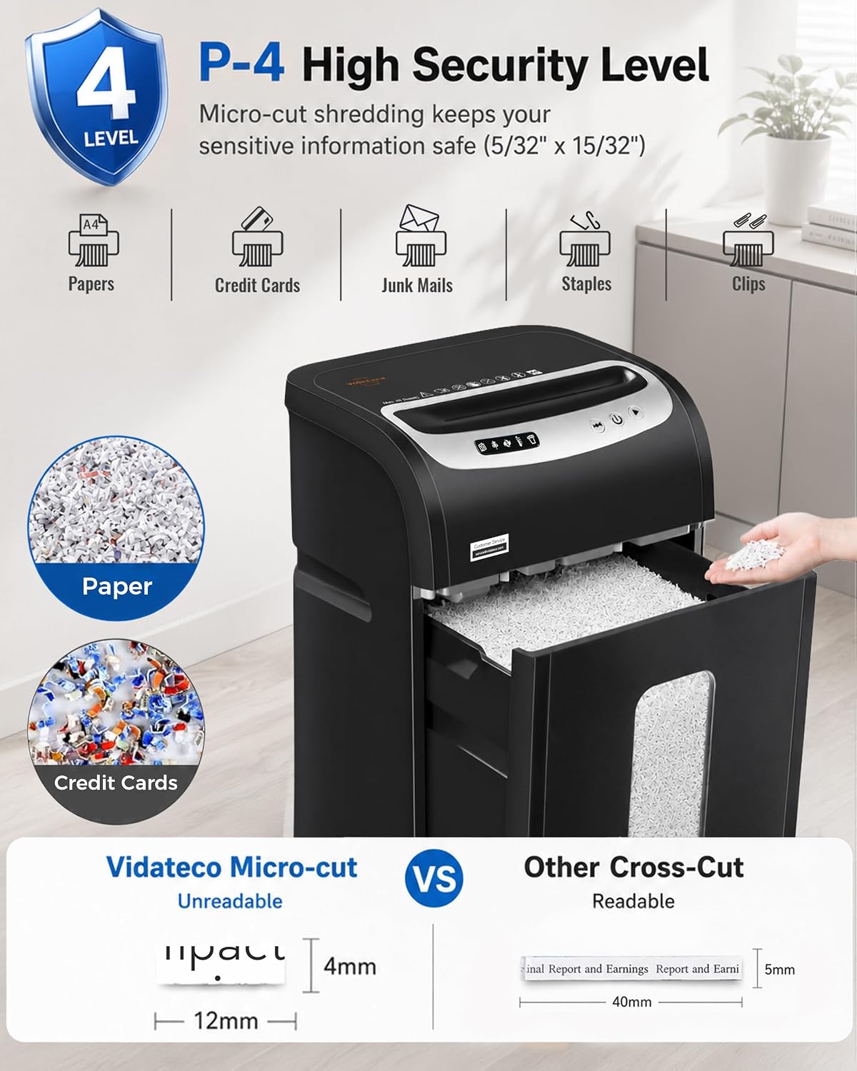 Thumbnail 3 de VidaTeco OS-1605MF N 18-Sheet Micro-Cut Paper Shredder, P-4, 7.9-Gallon Bin