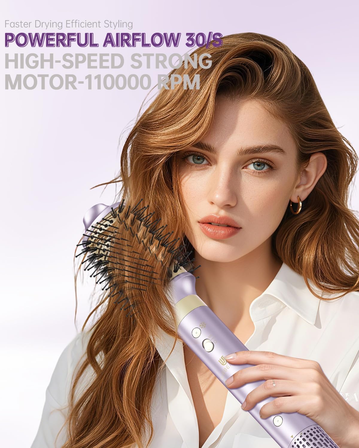 Thumbnail 3 de Hair Dryer Brush 8-in-1 Dual Voltage Hot Air Styler (110,000 RPM) with Straightener & Curler Attachments – Purple