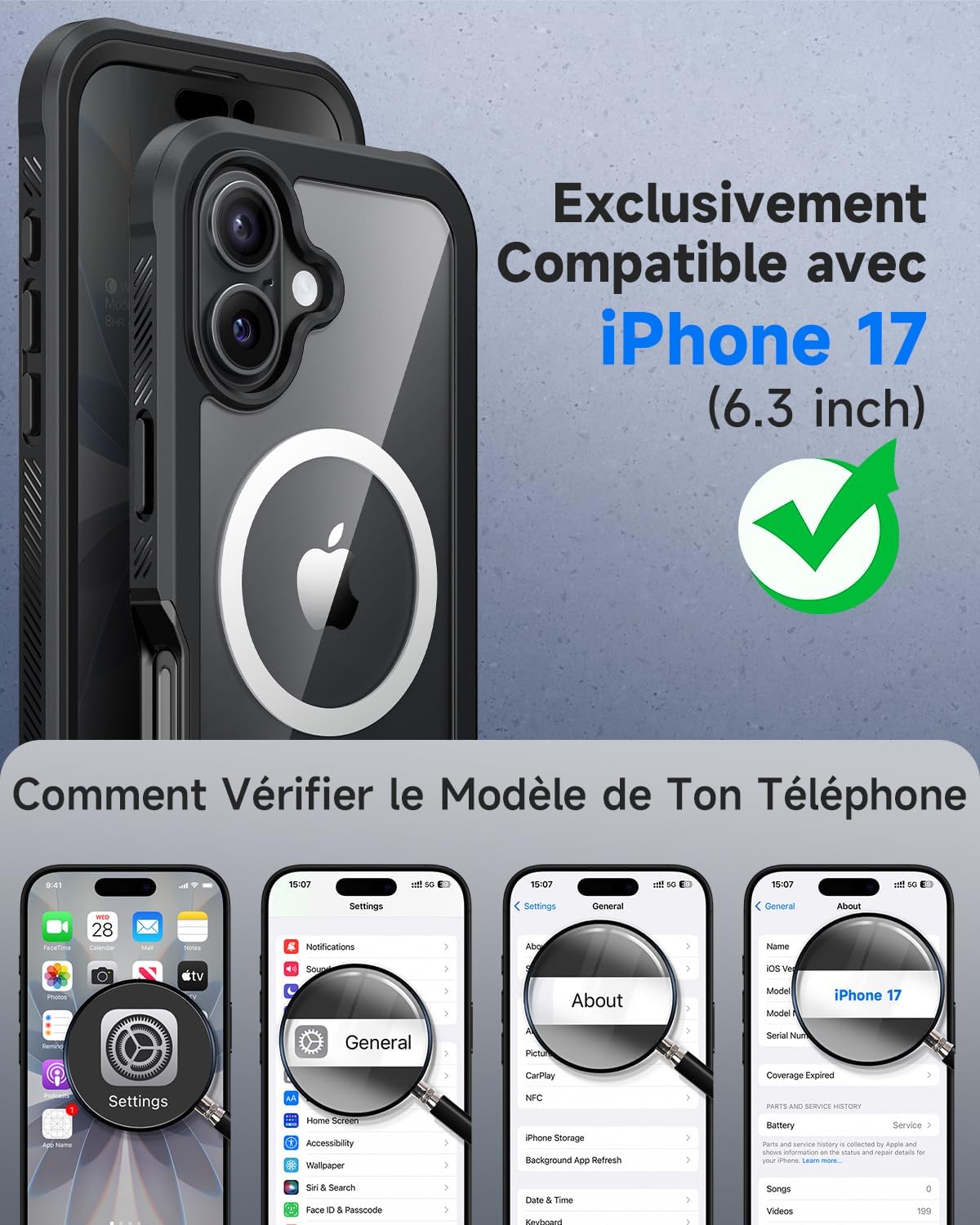 Thumbnail 6 de seacosmo Coque Magnétique pour iPhone 17 6,3 pouces — Verre trempé anti-espion, MagSafe et protection caméra