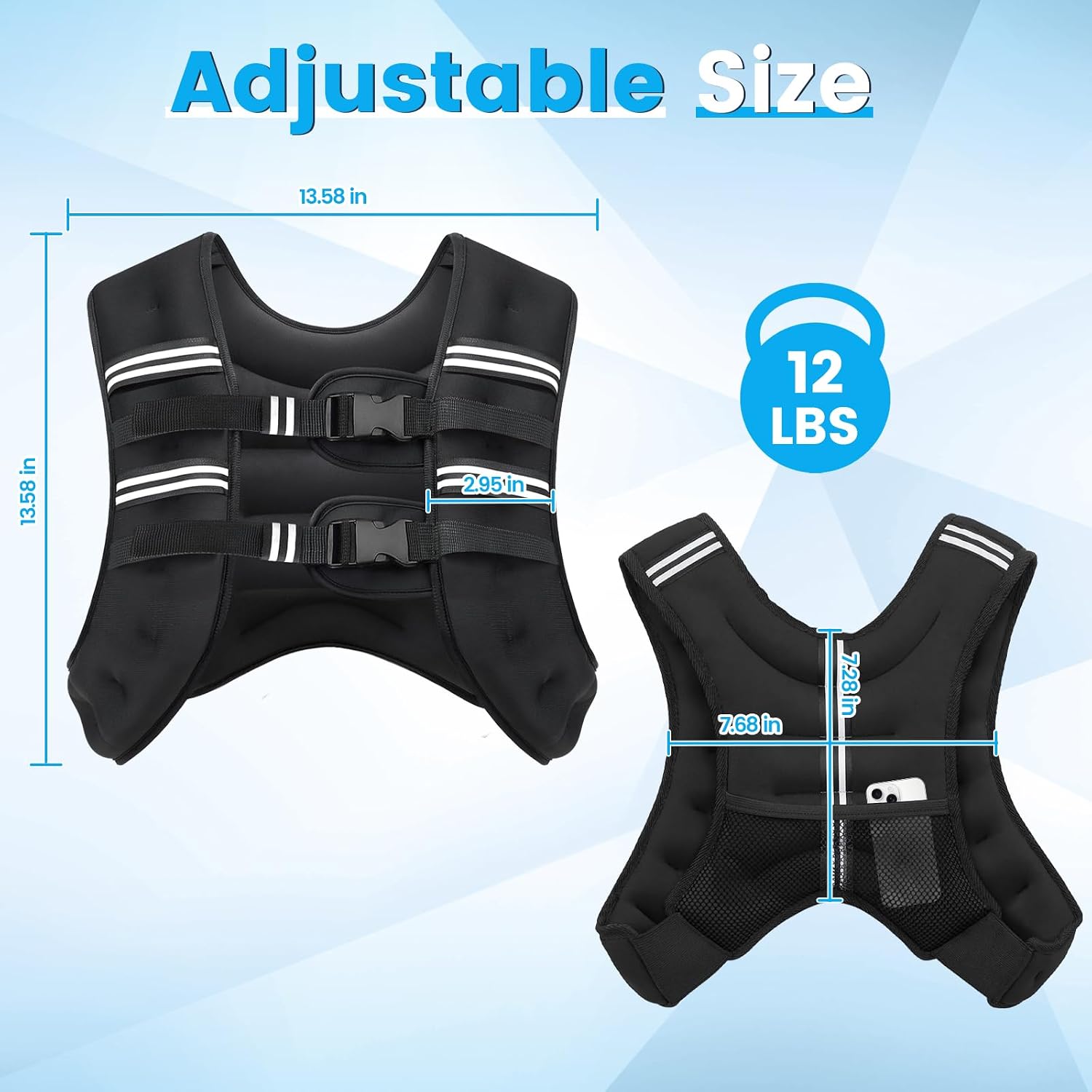 Thumbnail 5 de Ragebby Weighted Vest (6lb/8lb/12lb/16lb/20lb/30lb) with Reflective Stripe — Adjustable for Training