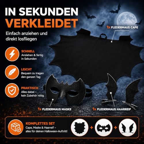 Detalle de TK Gruppe Timo Klingler Fledermauskostüm für Kinder, 4-teilig in Schwarz