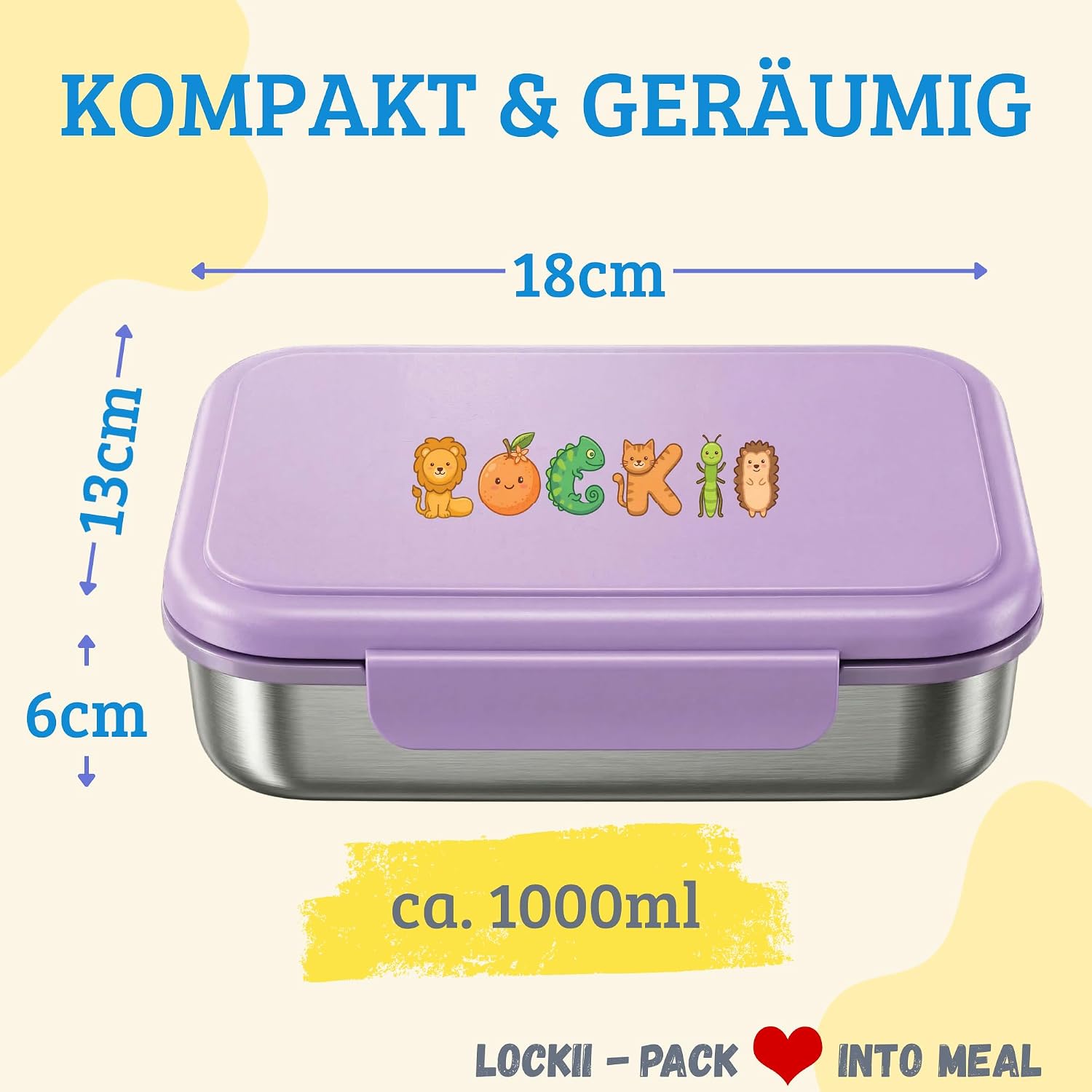 Detalle de LOCKII kinderbroodtrommel 1000 ml van roestvrij staal met snackbox, paars