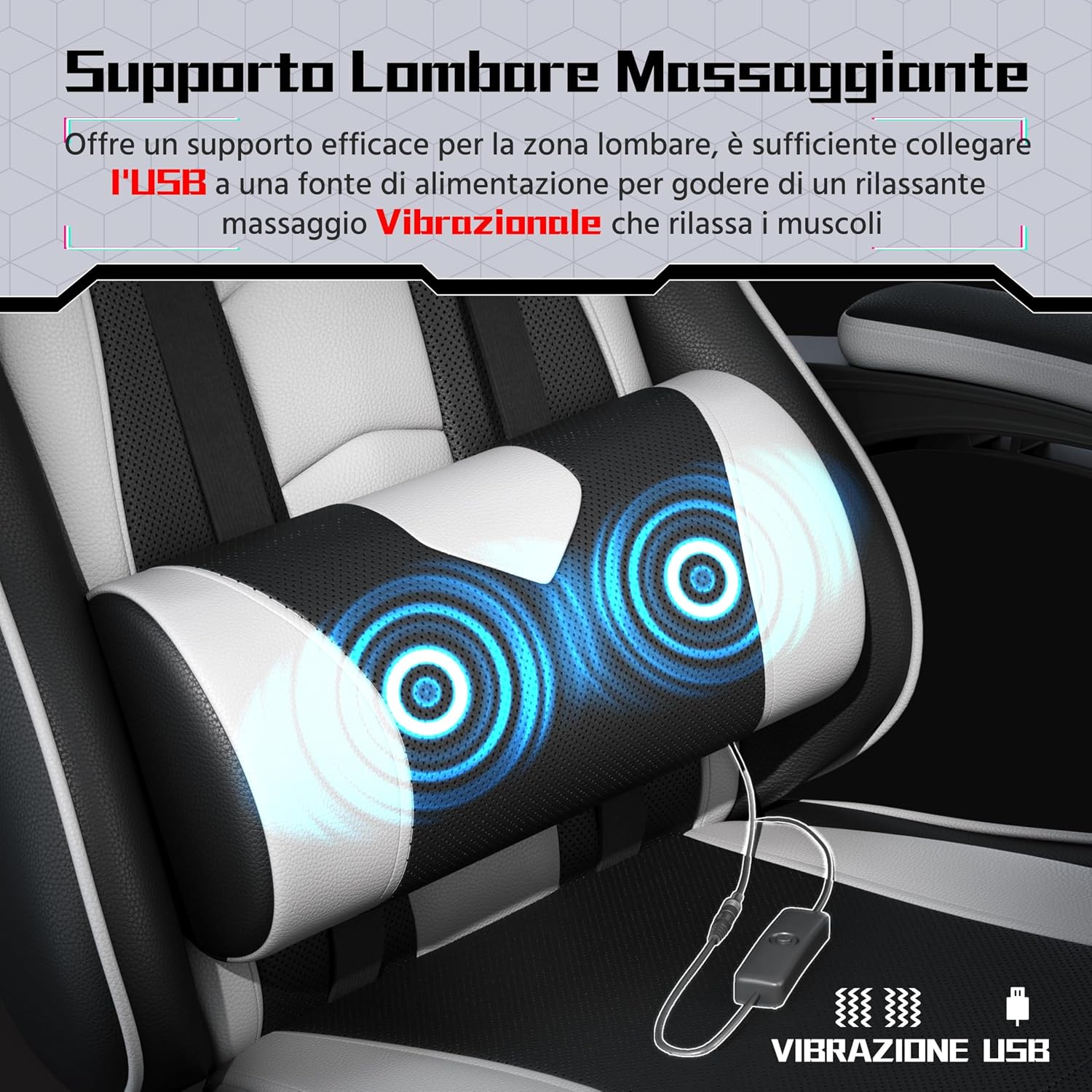 Thumbnail 3 de Yaheetech sedia da gaming ergonomica massaggiante con poggiapiedi reclinabile e supporto lombare