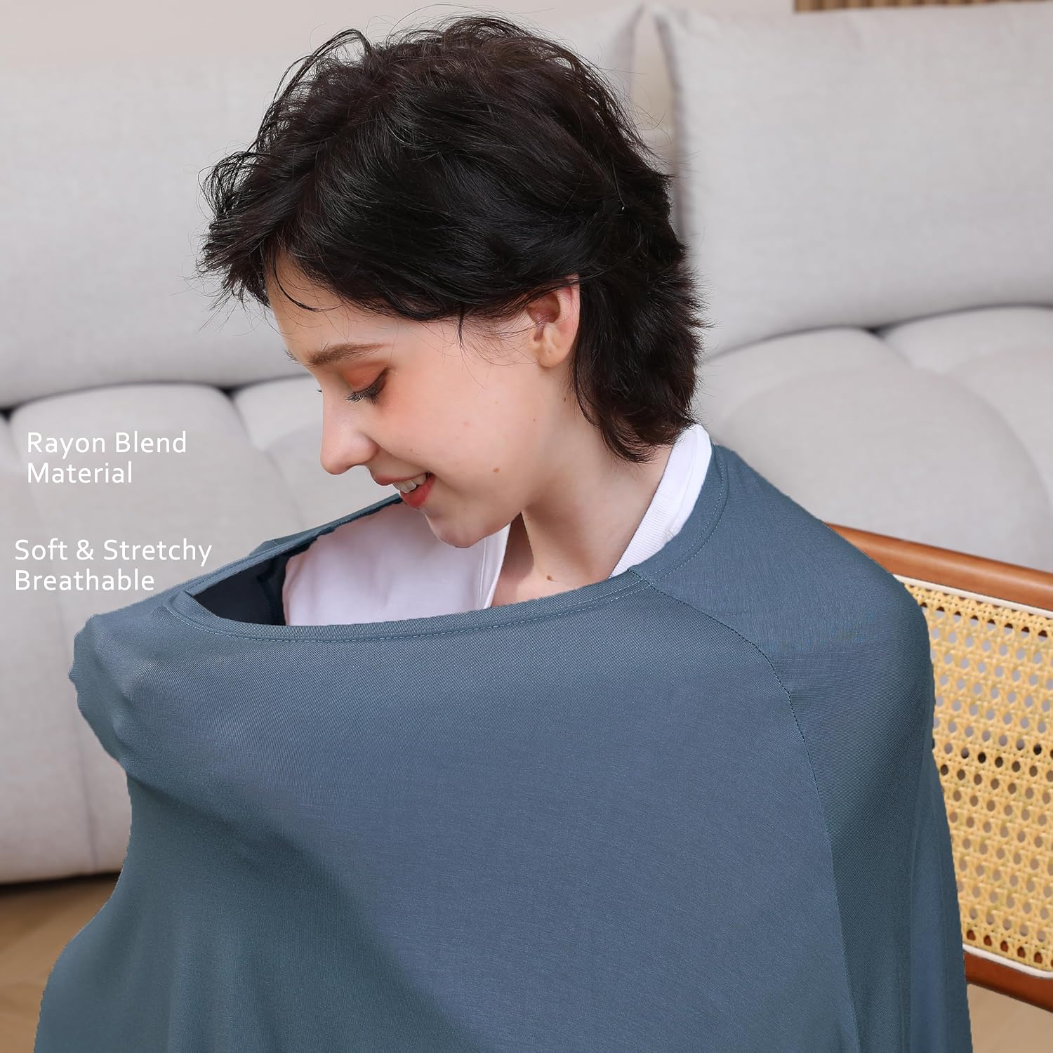 Detalle 2 de Seejoy Nursing Cover Poncho, 360° Coverage, Soft Rayon Blend, Blue
