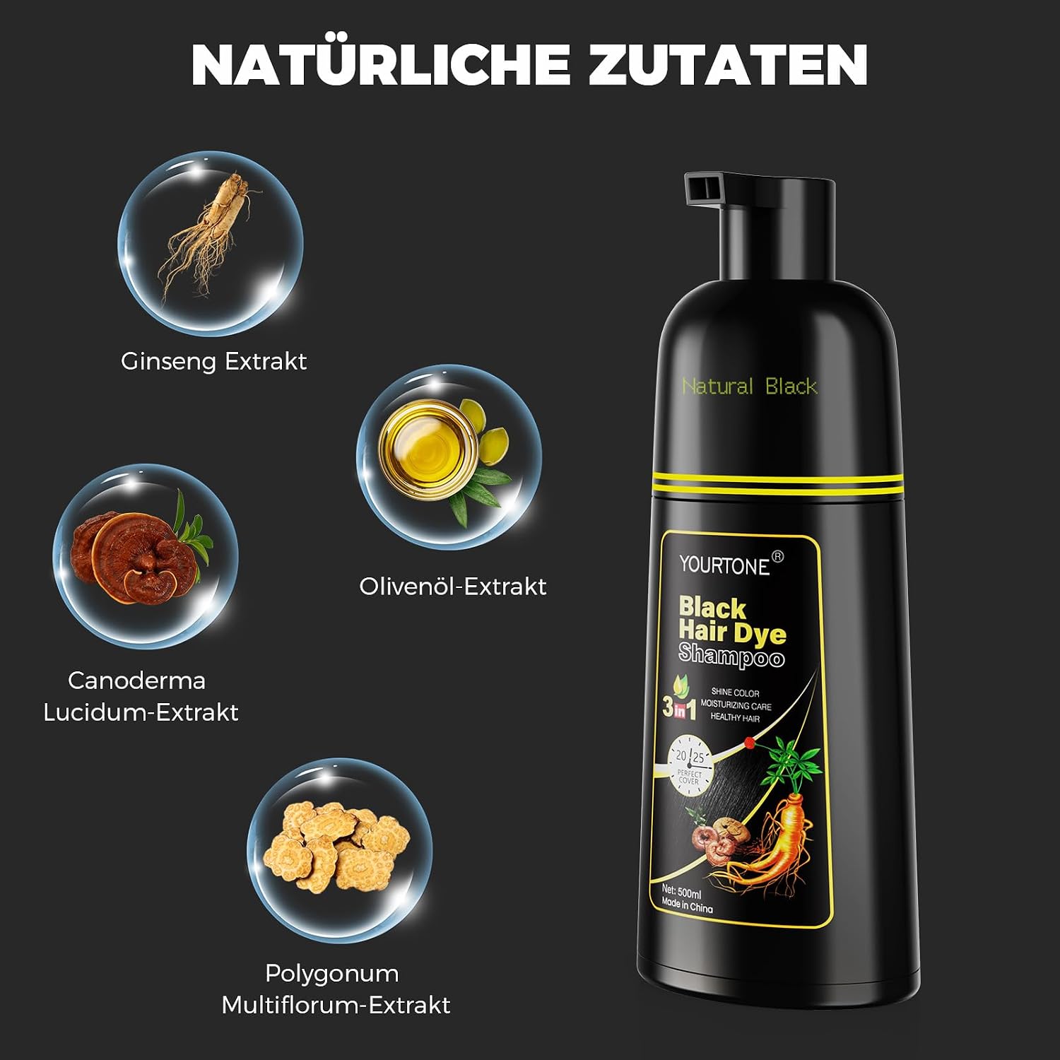 Detalle 1 de Black Hair Dye Shampoo Haarfarbe Schwarz 500 ml