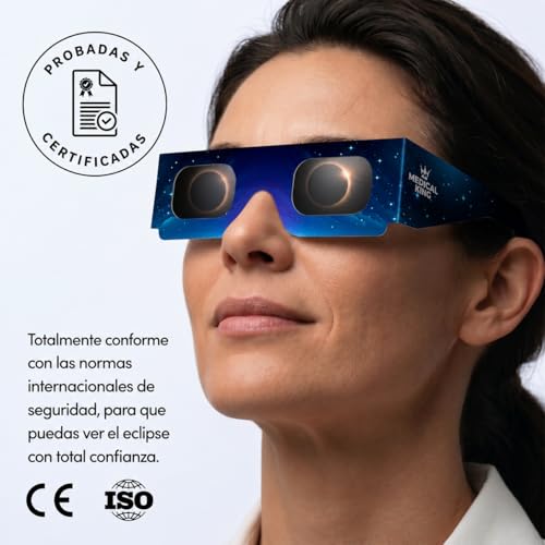 Detalle de Medical King: 6 Gafas Eclipse Solar Homologadas ISO 12312-2 - Pack con 2 Filtros para Smartphone