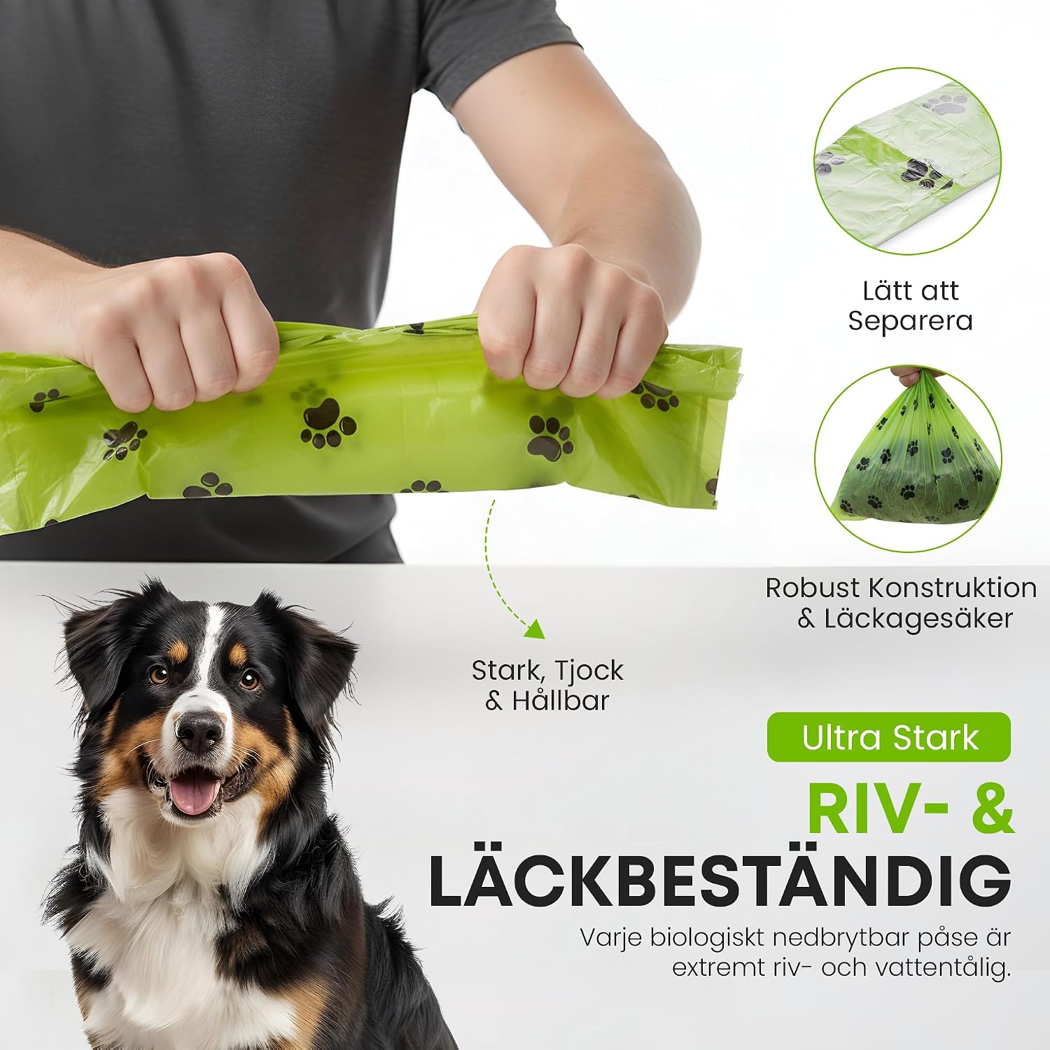 Detalle de all Pets United® biologiskt nedbrytbara hundpåsar, 750-pack med dispenser, 22 × 31 cm