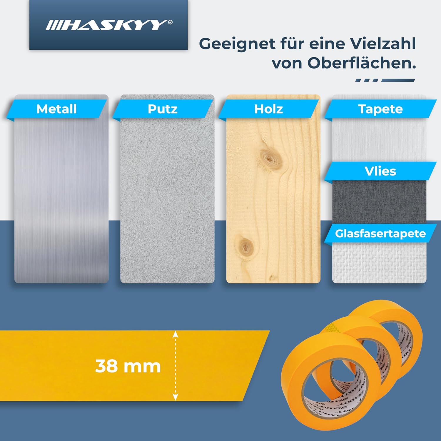 Detalle de HASKYY Goldband Malerkrepp 38 mm x 50 m – 3 Rollen
