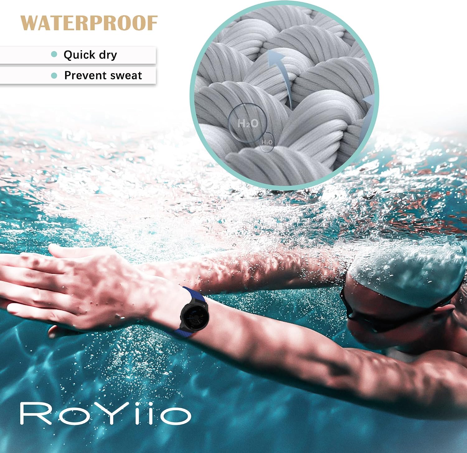 Detalle 2 de RoYiio Gewebtes Nylon-Armband mit Schnellverschluss (Anstoßbreite 20 mm) – kaloes Blau