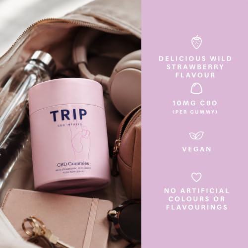 Detalle de TRIP CBD Infused Gummies 300mg CBD, High Strength, Wild Strawberry, 30x