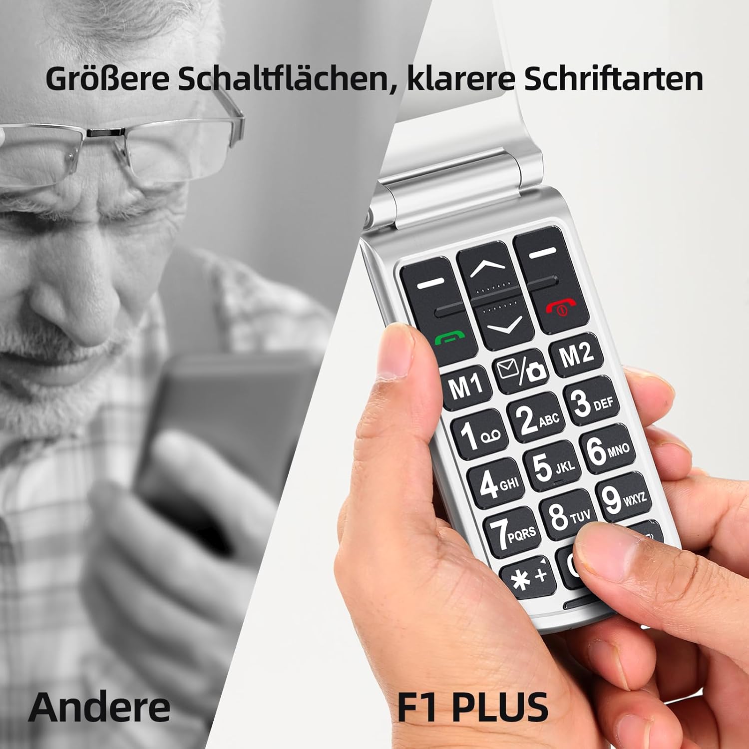 Thumbnail 1 de SweetLink F1PLUS Seniorenhandy: Klapphandy mit SOS, Großtasten, Akku 1000 mAh und Ladestation