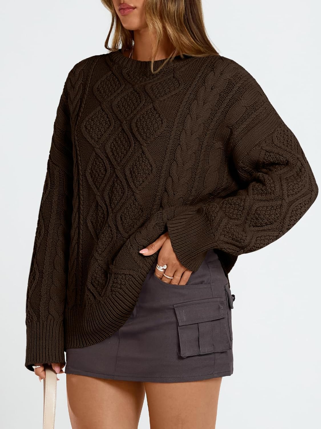 Thumbnail 2 de Trendy Queen TRDOSSE1008 Oversized Cable-Knit Sweater, Cotton-Acrylic Blend