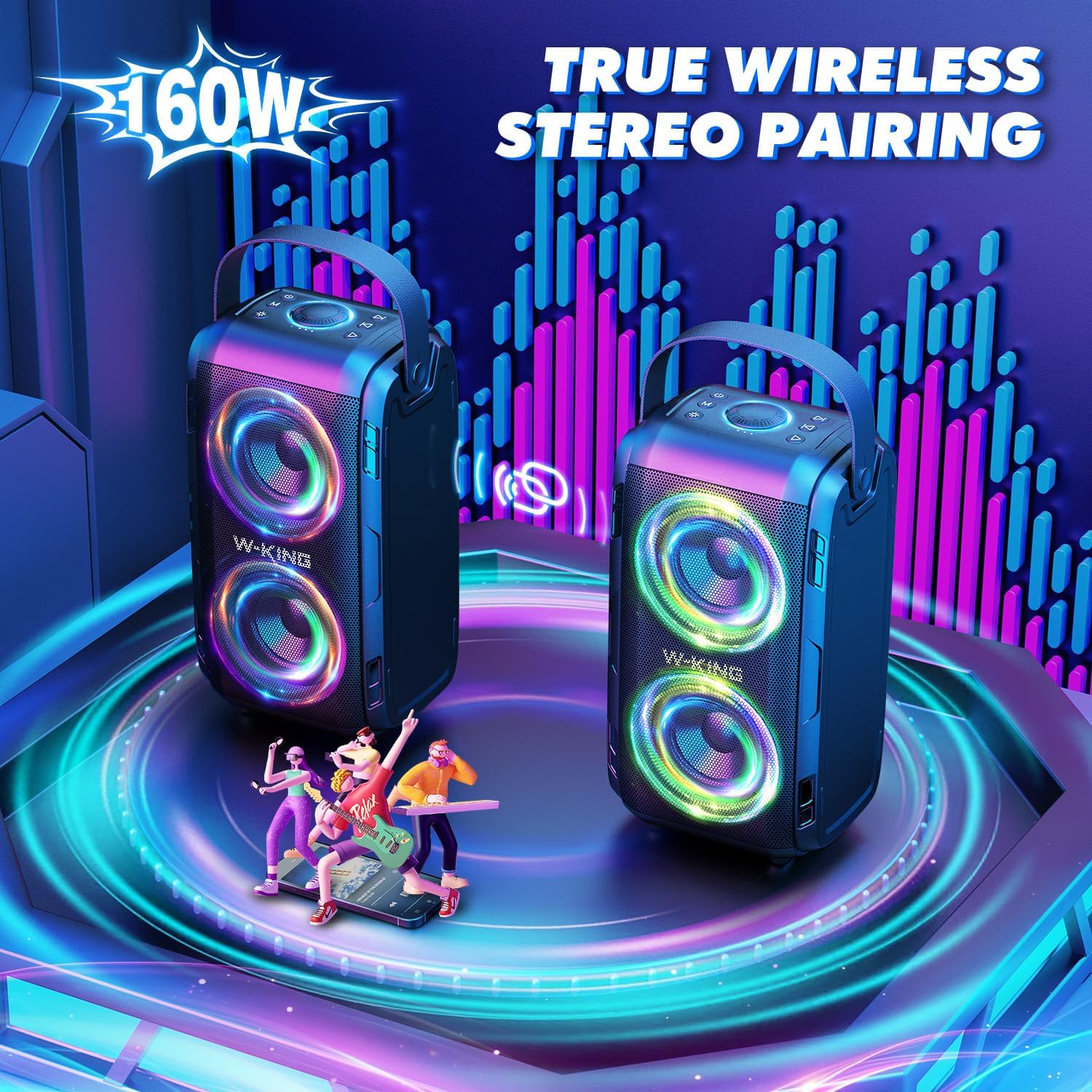 Thumbnail 4 de W-KING 80W Portable Party Boom Box T9-2 Bluetooth Speaker with Lights, IPX5 and 24H Playtime