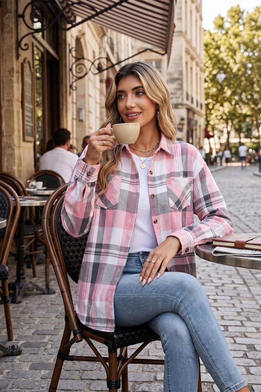 Detalle 2 de Zeagoo Women's Flannel Shirt Polyester Blend