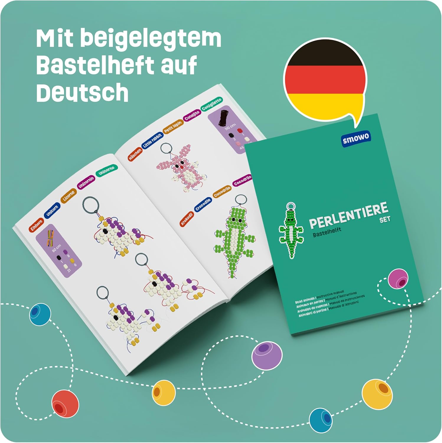 Thumbnail 3 de Smowo® Perlentiere Bastelset mit Perlen für 9 Schlüsselanhänger-Tiere