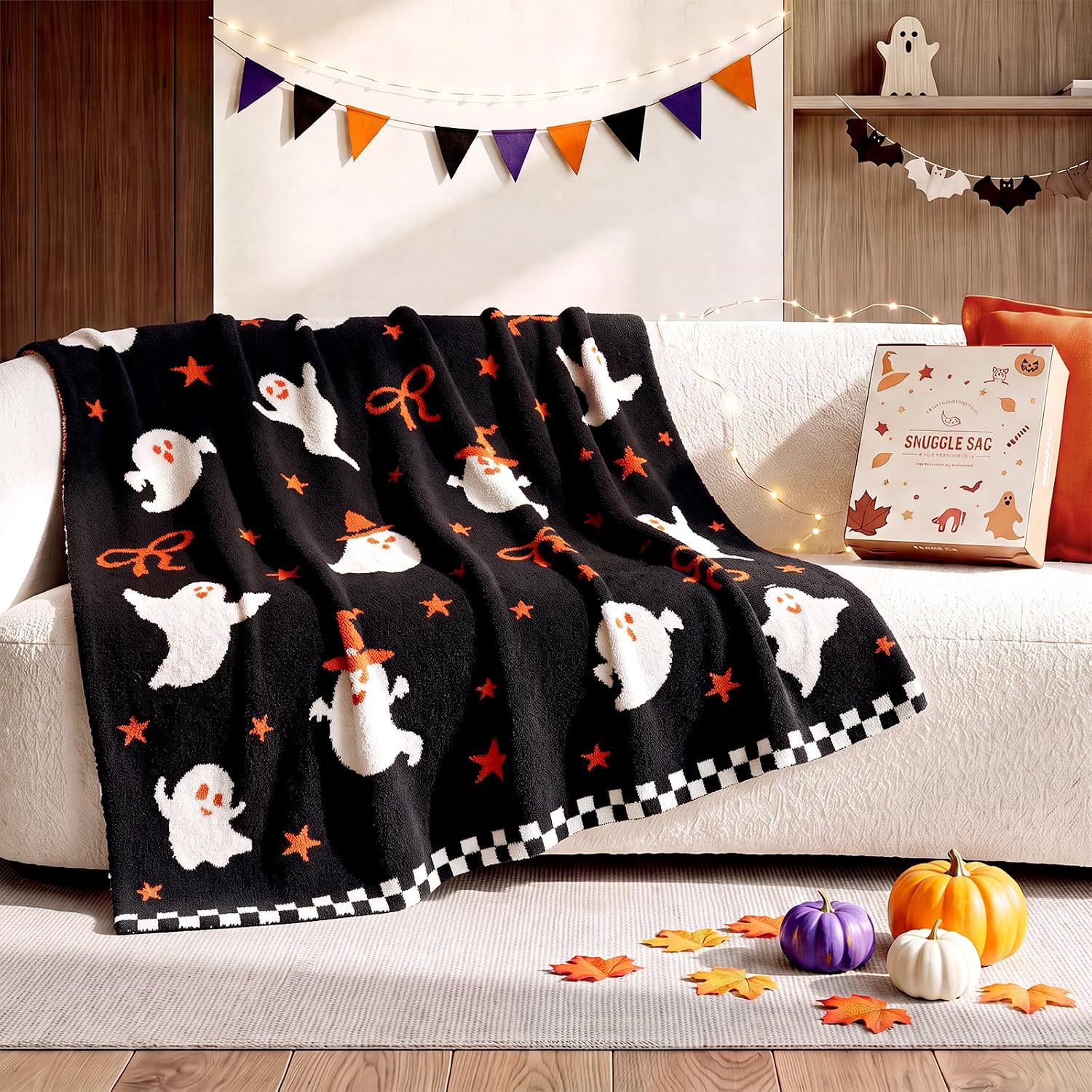 Detalle de Snuggle Sac Halloween Throw Blanket, 50 x 60-Inch Microfiber Ghost Design
