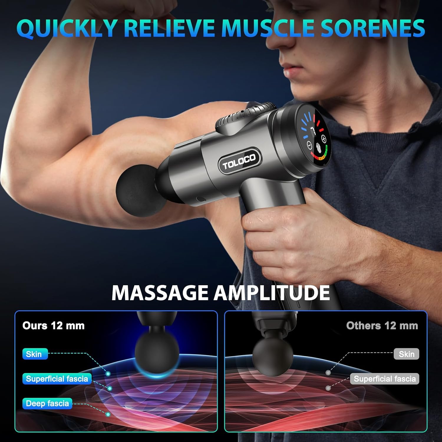 Thumbnail 4 de TOLOCO Massage Gun (Deep Tissue Percussion Massager) with 10 Massage Heads, Silent Brushless Motor, Grey