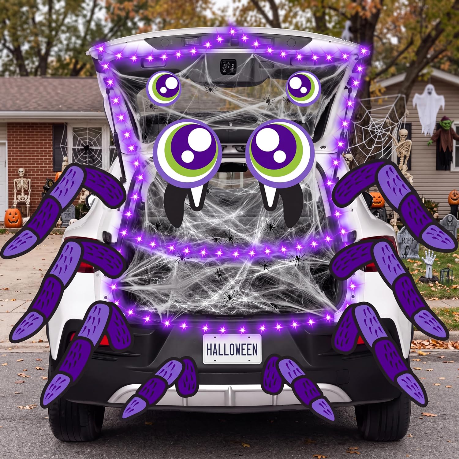 Detalle de JOYIN Halloween Trunk or Treat Spider Decoration Kit with LED String Lights