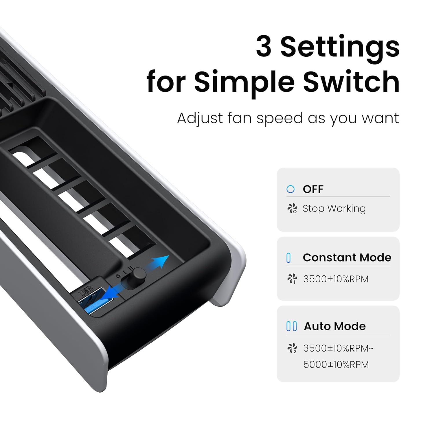 Thumbnail 3 de KIWIHOME Kühllüfter für PS5 Pro (Disc & Digital) mit regelbarer Geschwindigkeit, Auto-Modus und USB 3.0-Port