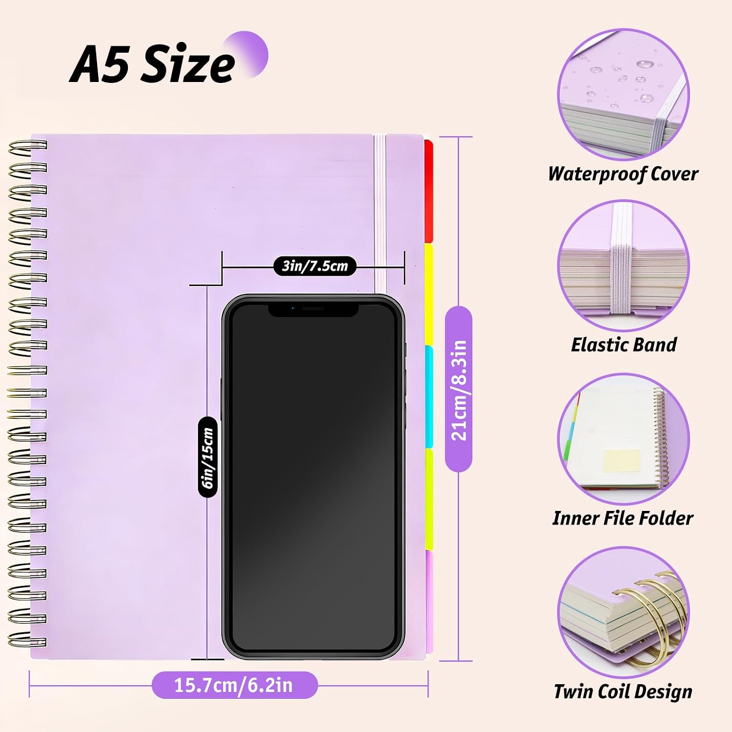 Thumbnail 1 de ReePlan A5 Spiral Notebook, 360 Pages – 5 Removable Dividers, 100 GSM, Purple