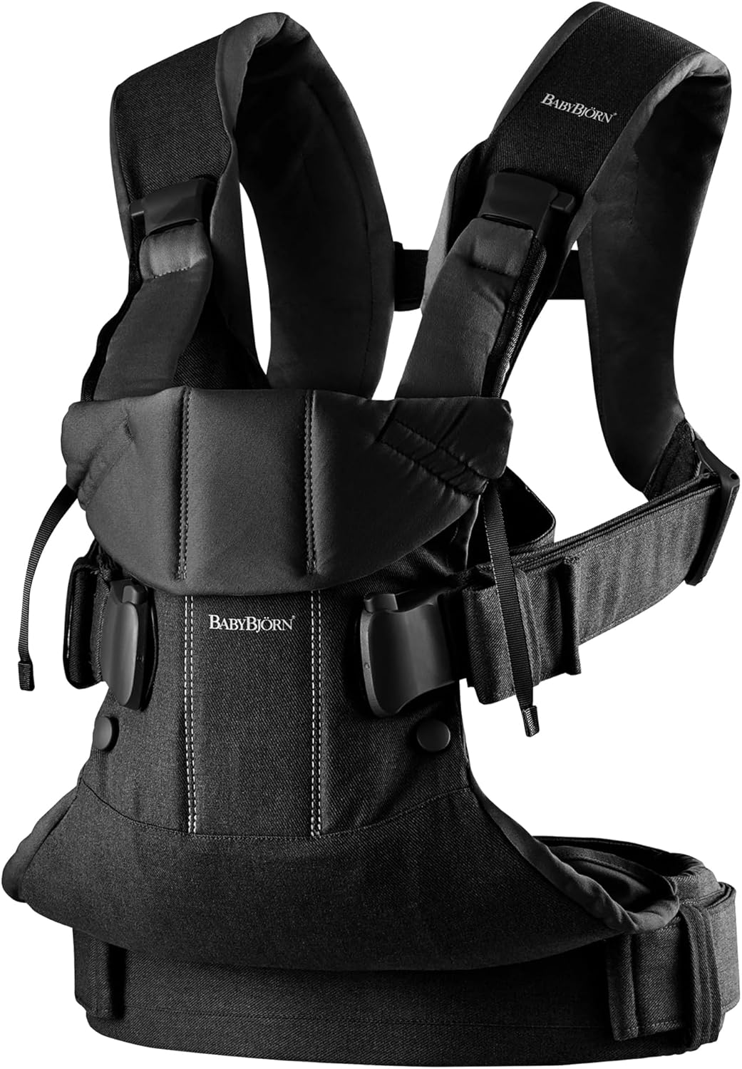 Detalle de BabyBjörn Baby Carrier One, Woven (Black) — versatile comfort from newborn to toddler