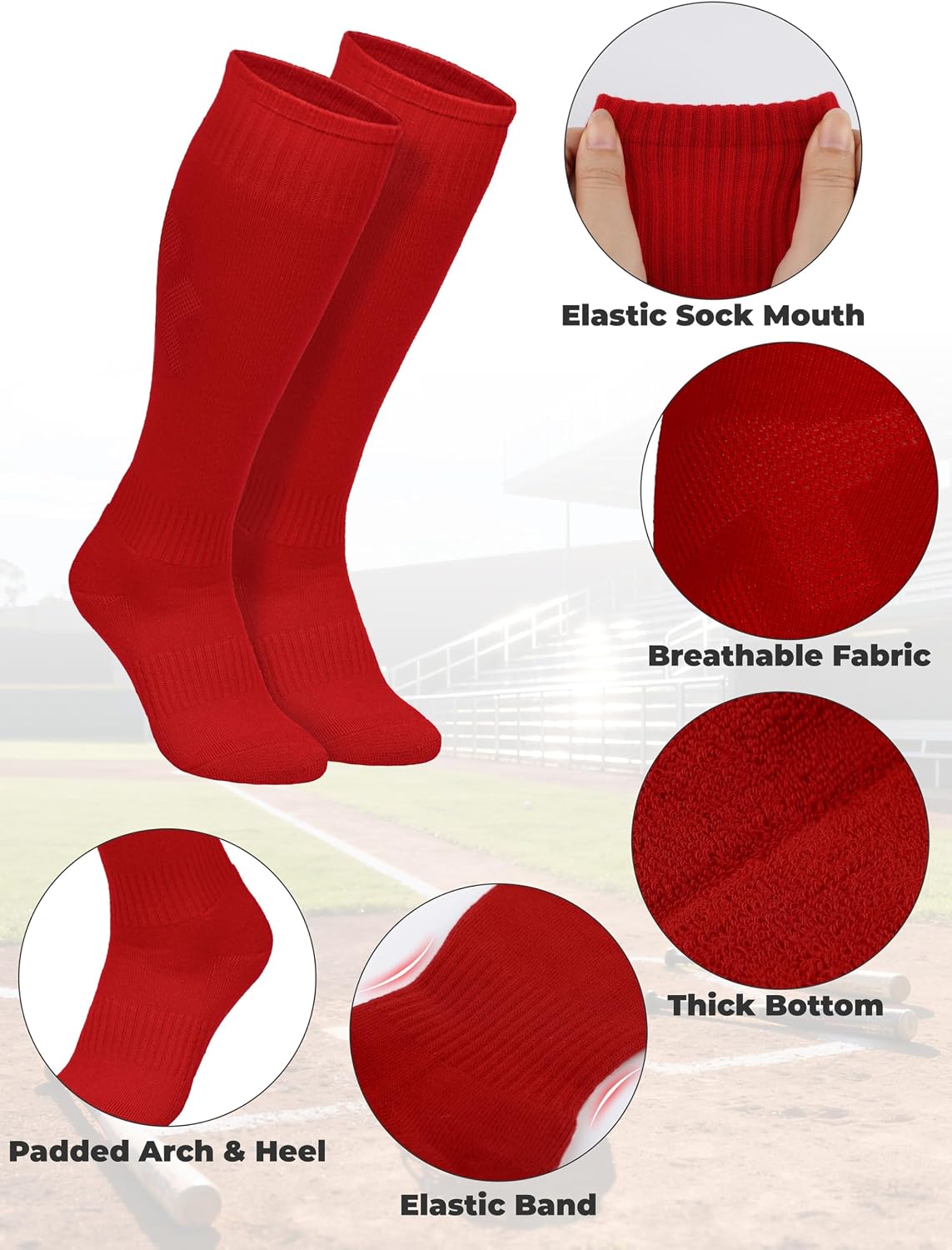 Detalle de Gnodio 3 Pairs Baseball Socks combo
