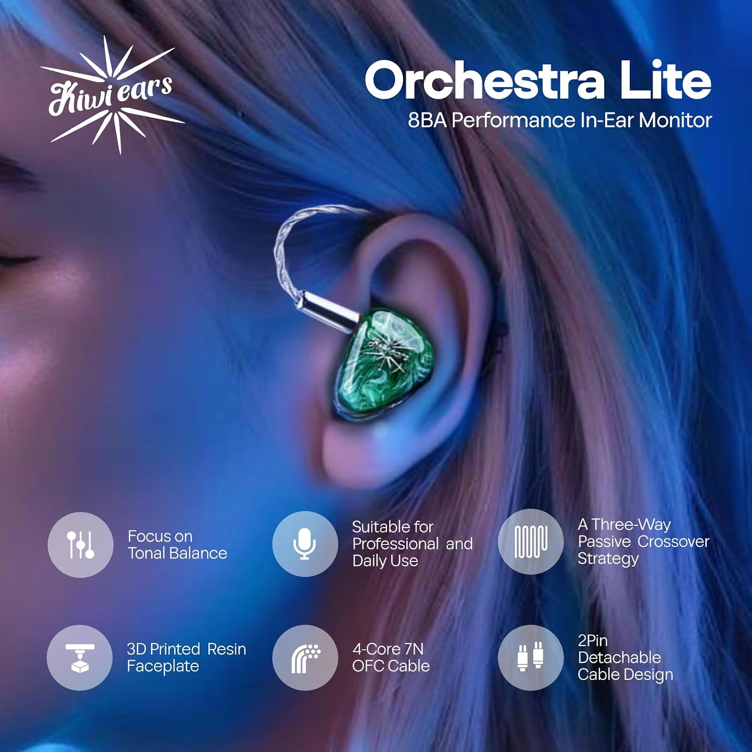 Detalle de Linsoul Kiwi Ears Orchestra Lite IEM 8BA