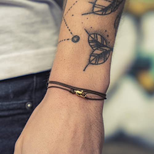 Detalle de Bracelet Fin Made by Nami — Mousqueton artisanal, ajustable et 100% étanche (Maron Or)