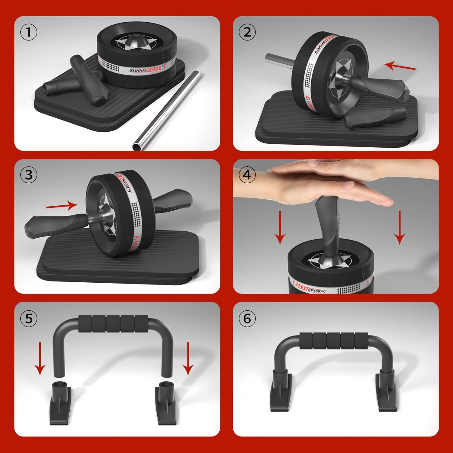 Thumbnail 6 de EnterSports Bauchroller, Bauchmuskeltrainer, Bauchmuskelroller mit Zwei Kniematte, Bauchrad Für Bauchmuskeltraining, Bauchtrainer für Zuhause, Geeignet für Anfänger, Fortgeschrittene und Profis