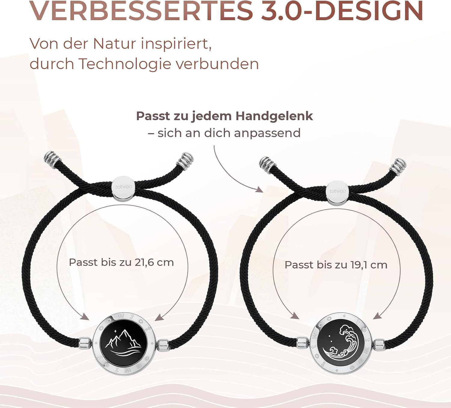 Detalle 2 de Bracelet connecté TOTWOO pour couples à distance – bracelet vibrant, nœud tressé ajustable en acier inoxydable